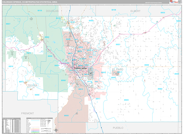 Colorado Springs, CO Metro Area Wall Map